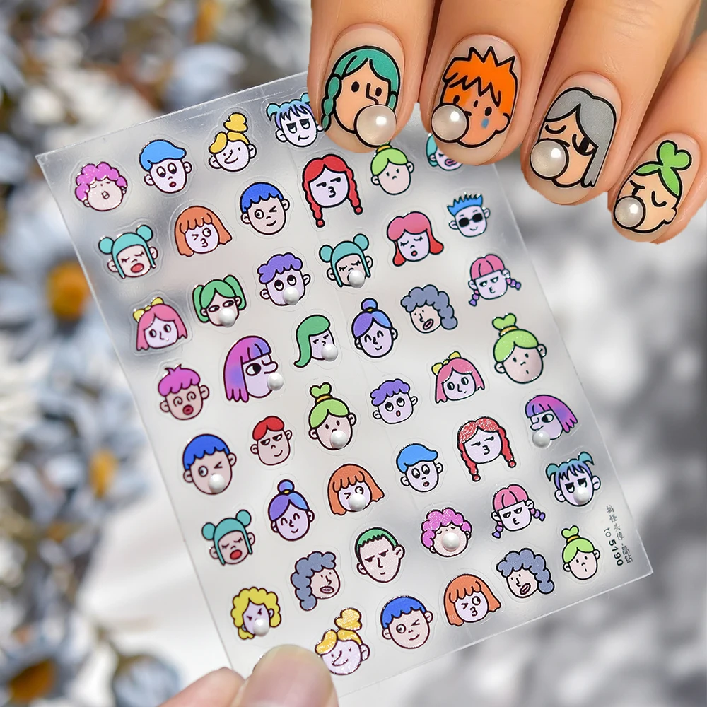 

1Pcs 5D Embossed Cute Fun Boys Girls Blowing Bubbles Nail Art Stickers Cartoon Funny Bubbles Girls Self-Adhesive Nail Decals DIY