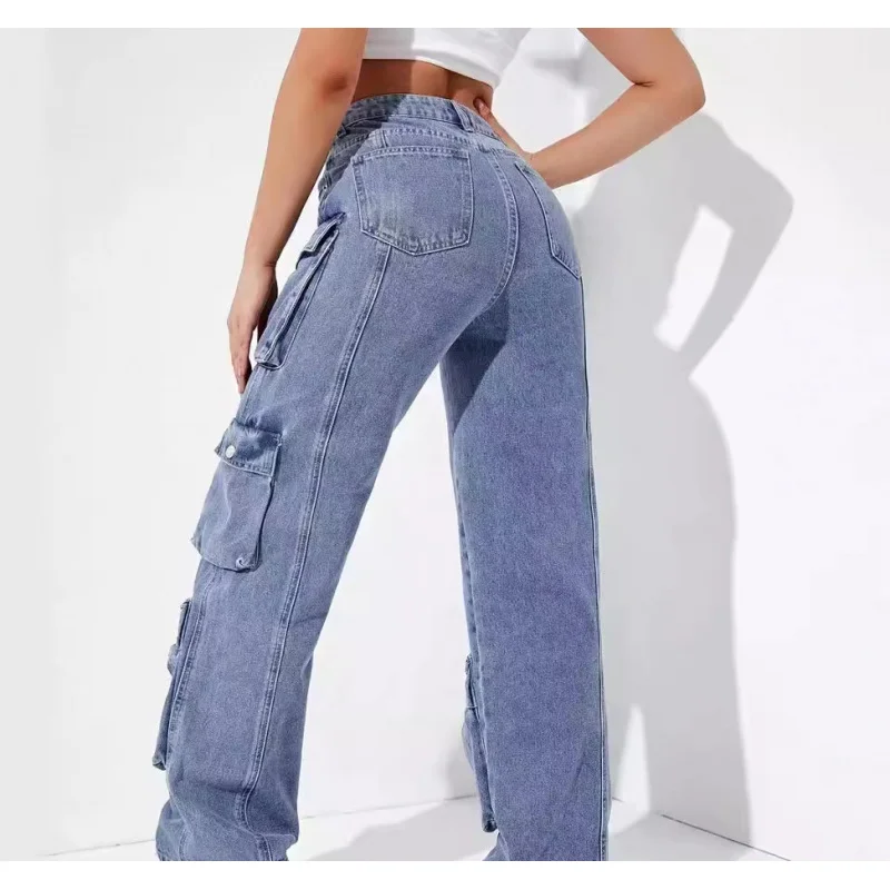 الخريف الشتاء متعدد جيب النساء السراويل الجينز الأوروبي الأمريكي