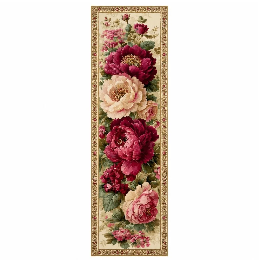 Vintage Flower Printed Table Flag Rectangular Peony Floral Wedding Tablecloth Non-slip Stain-resistant Cabinet Cover Towel