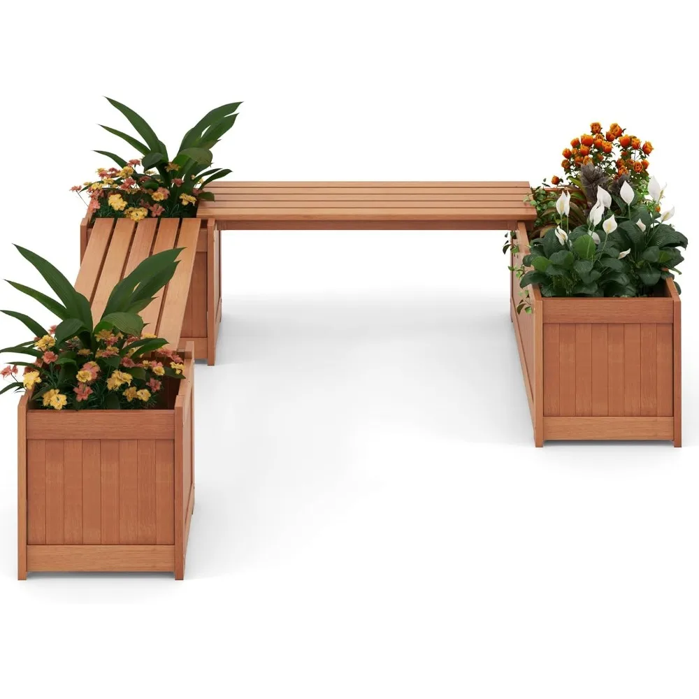 Outdoor Bench  Wood Raised Garden Bed with Open Base, Weather-Resistant Deep Planter Boxes for Flowers Fruit Vegetable