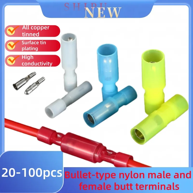 20-100 قطعة رأس رصاصة النايلون التوصيل في ذكر أنثى زوج موصل الباردة ضغط معزول سلك موصل محطة اتصال سريع