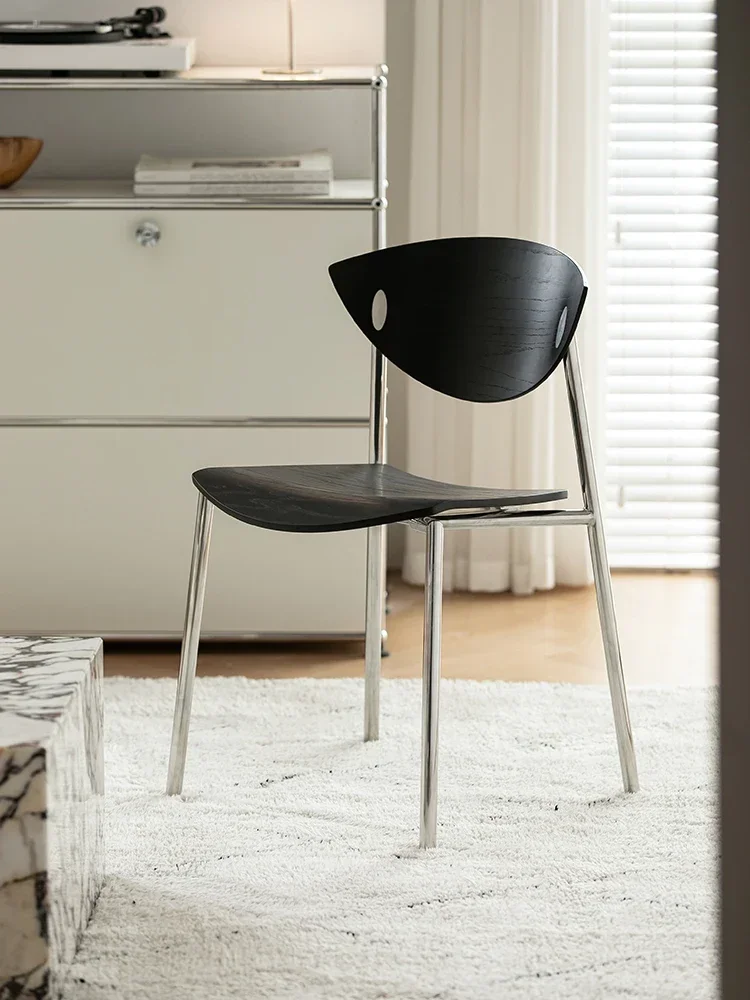 L Retro dining chair designer home living room dining table and chair stainless steel simple solid wood backrest chair