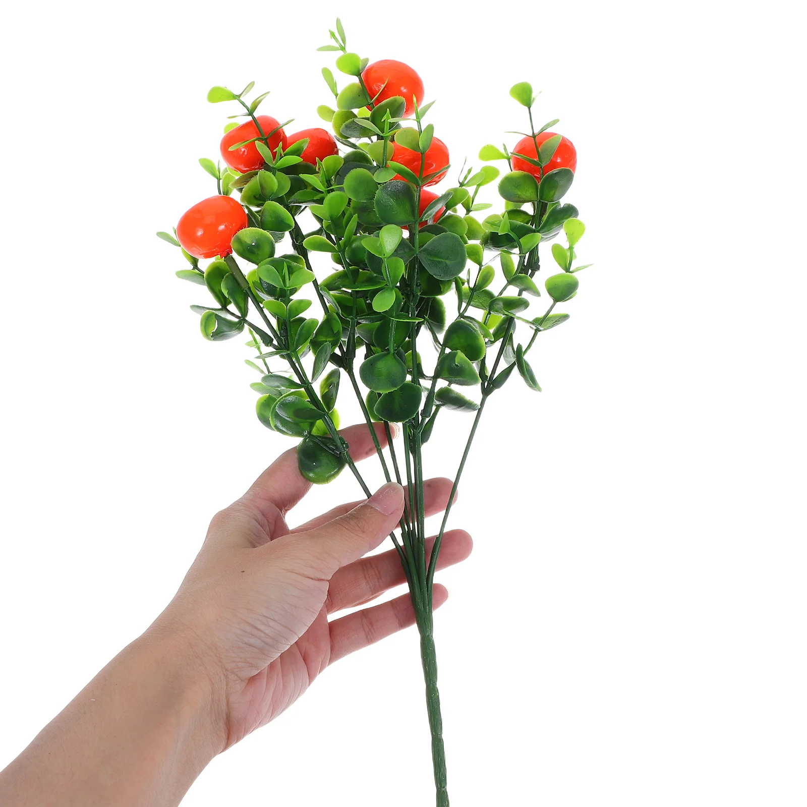 

8Pcs Lifelike Artificial Eucalyptus Fruit Bouquet Faux Green Leaves No Maintenance Home Decor Photography Props Bunches Orange