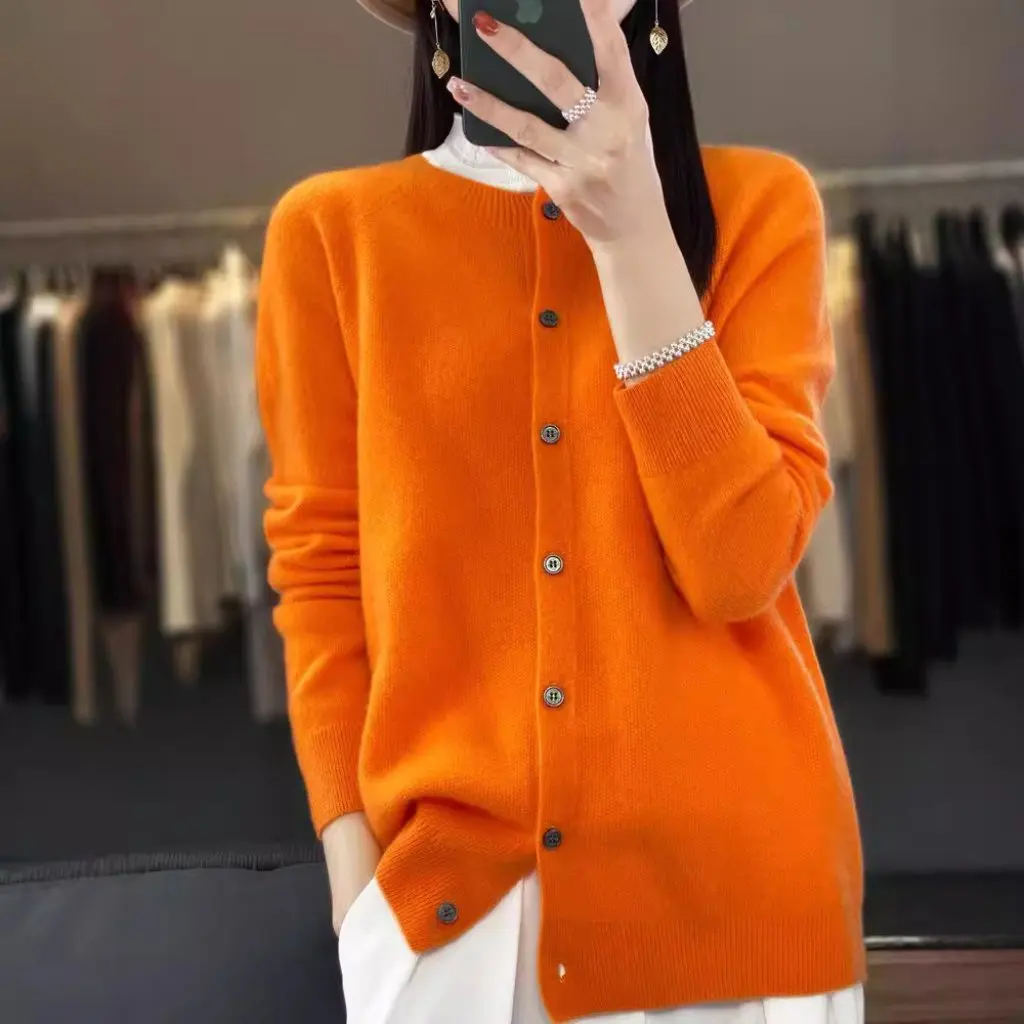 

Женский утягивающий вязаный кардиган, шерстяной свитер, однолинейный свободный топ с круглым вырезом и длинными рукавами на осень-зиму