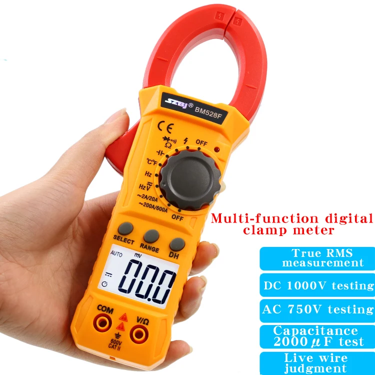 SZBJ BM528D Mini Anti-burn Electrician Clamp Meter Digital Ammeter Multifunctional Clamp Meter Capacitance Meter High Precision