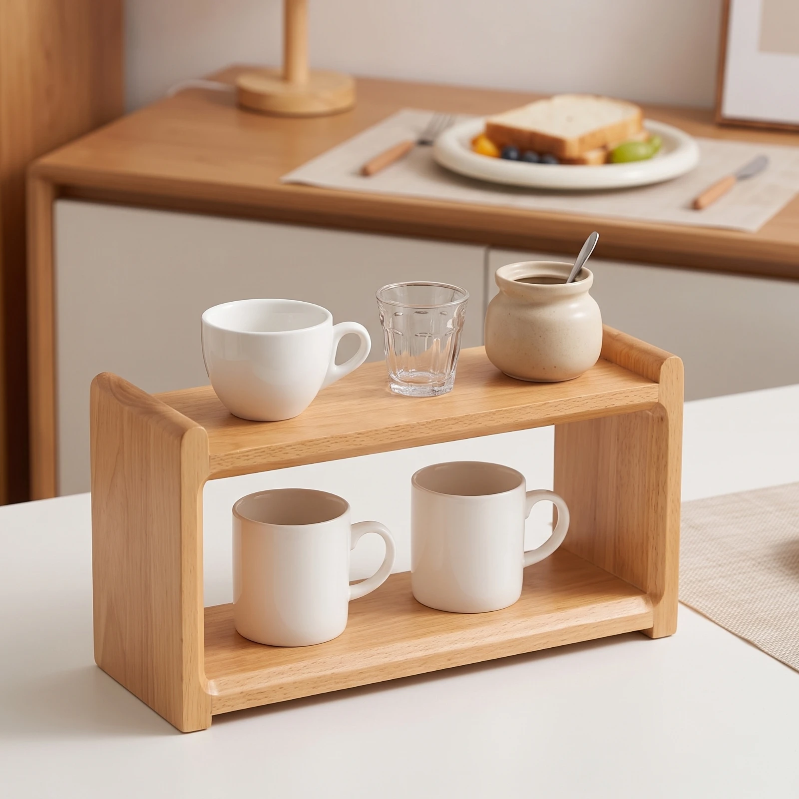 Two-Tier Desk Shelf Sturdy Wooden Storage Shelf Desktop Organizer Solid Double-Layer Organizer Premium for Countertop, Kitchen
