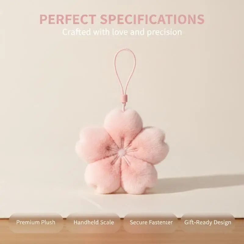 Plush Cherry Blossom Stuffed Doll Keychain 1/3/5Pcs Healing Kawaii Bag Pendant Ornament for Girls Holiday Gift