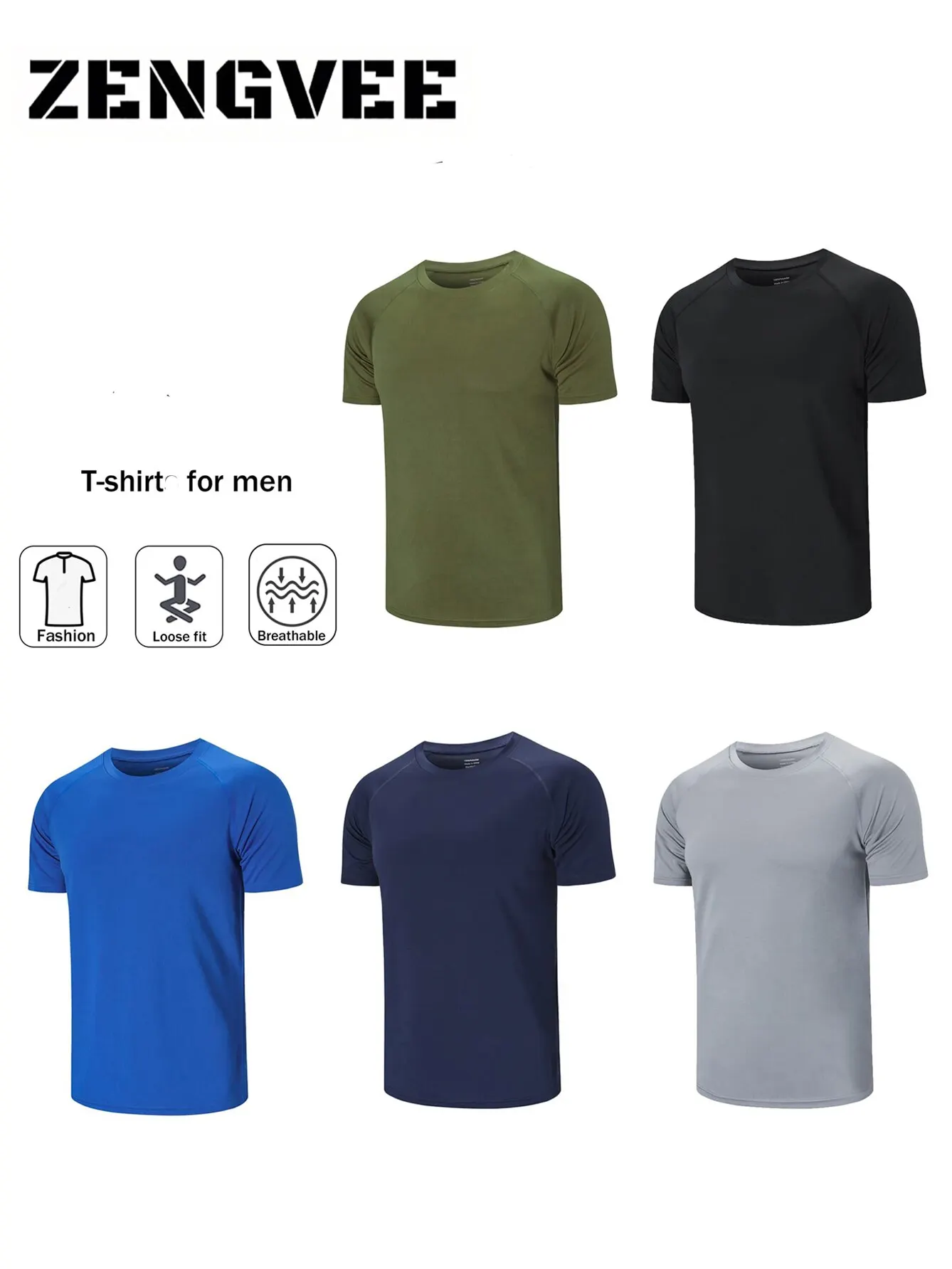 ZengVee Camisas para correr, camisetas de entrenamiento para hombre, camisetas deportivas, camisetas para hombre, camisetas transpirables con cuello redondo para hombre