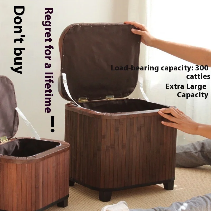 

Japanese Solid Wood Small Square Stool with Storage Box Sundries Toys Organizer Household Hallway Shoes Change Footstool Ottoman