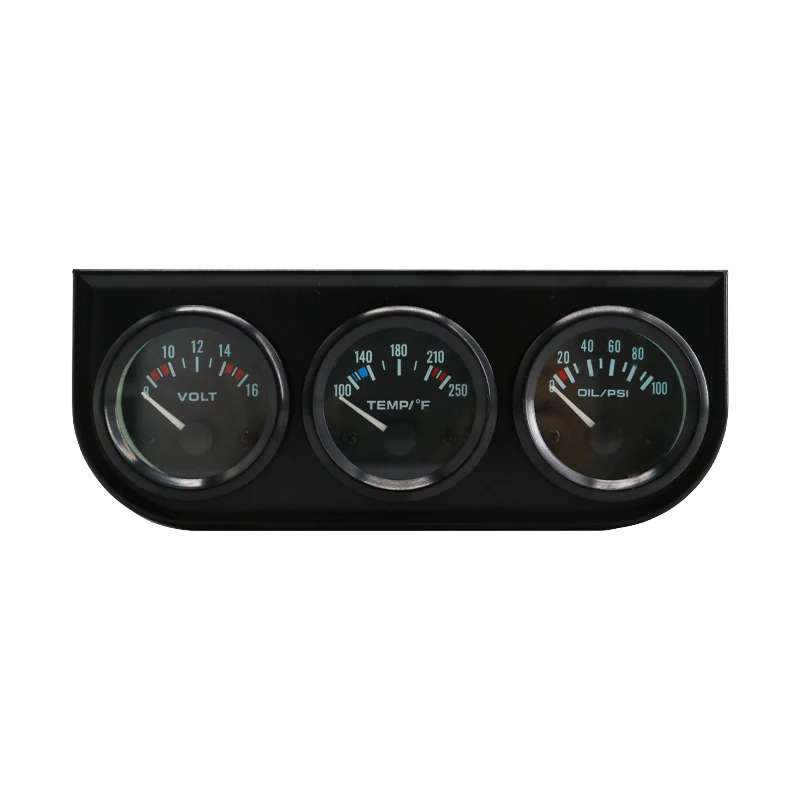3 In 1 Voltmeter 8-16V 52mm Water Temp Gauge Oil Pressure Triple Mete Kit 52MM fuel auto Black Face With Temp & Pressure Sensor