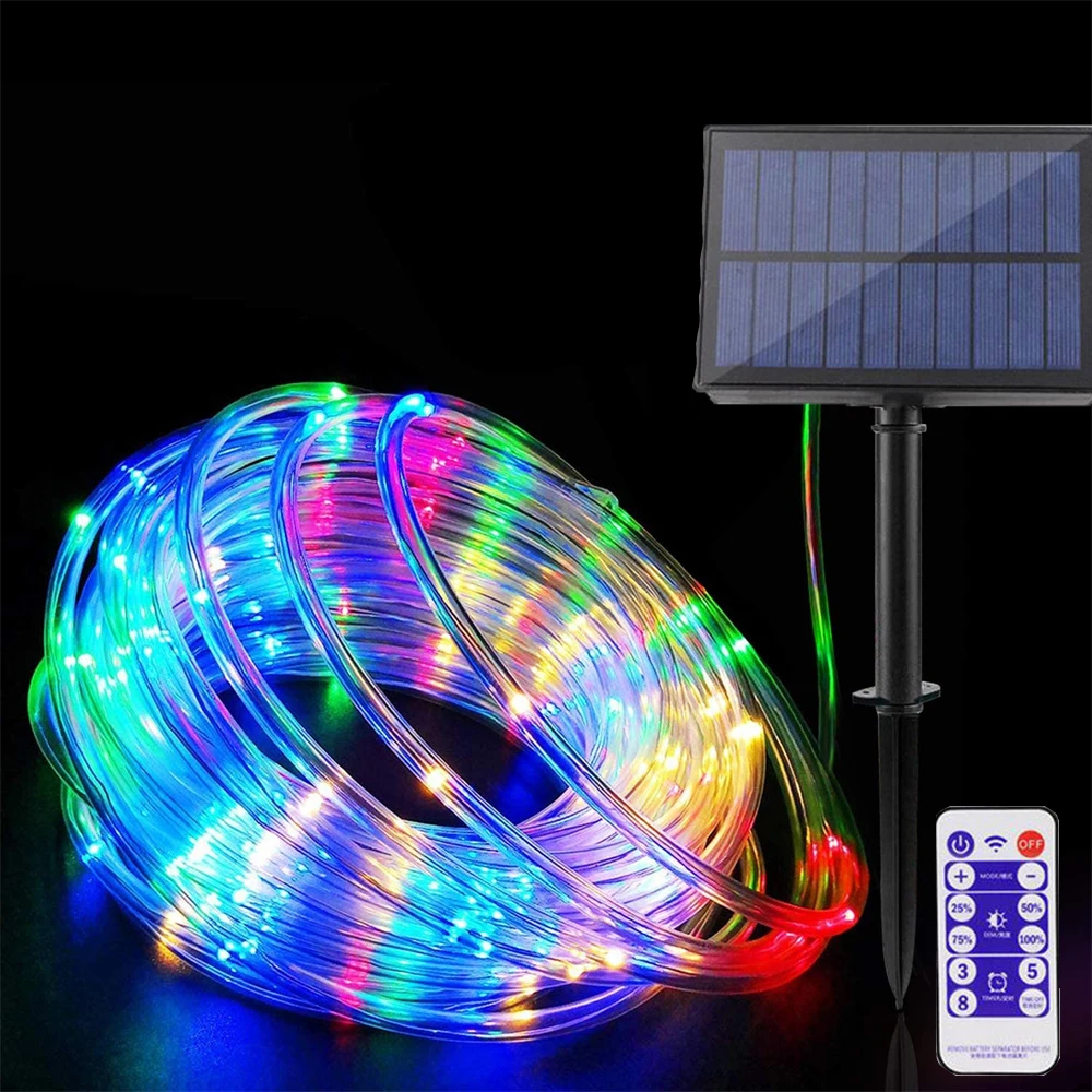 10M/20M/30M Solar Powered Rope Strip Lights Waterproof Tube Rope Garland Fairy Lighting Strings for Outdoor Indoor Garden Xmas