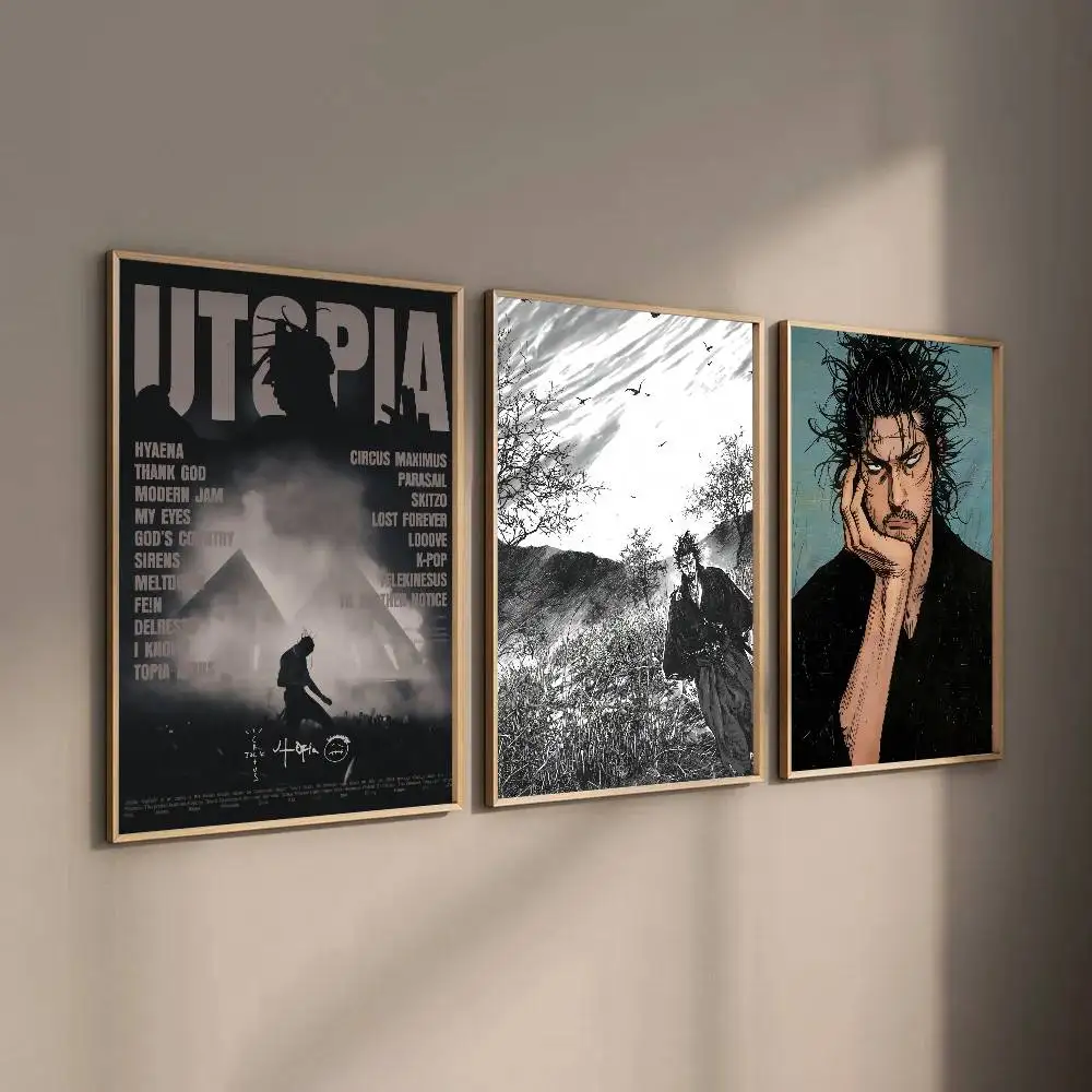 Manga Miyamoto Musashi Vagabond Anime Poster Selbstklebende Kunst Wasserfester Papieraufkleber Kaffeehaus Bar Zimmer Wanddekoration