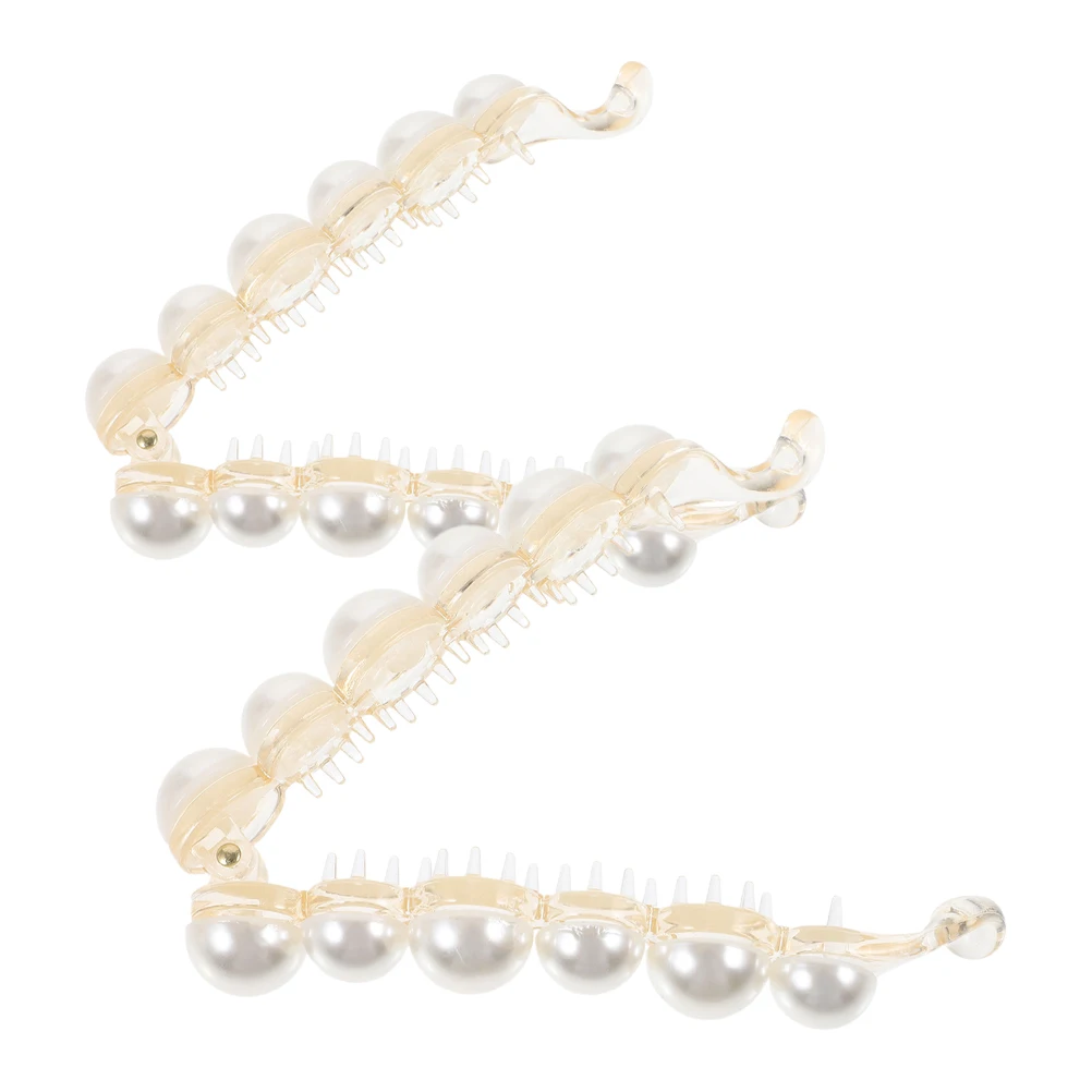 

2 Pcs Pearl Banana Clip Hair Accessories for Women French Pin Bannana Clips Claw Non Slip Thick