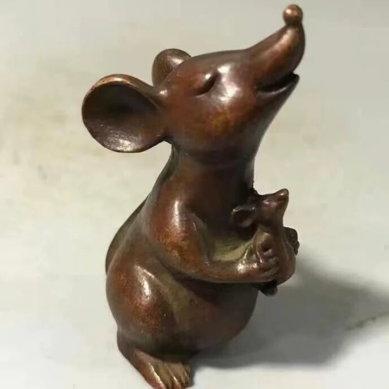 Chinese Old Brass Copper Statue Hand Carved Mouse,Antique handicraft ornaments
