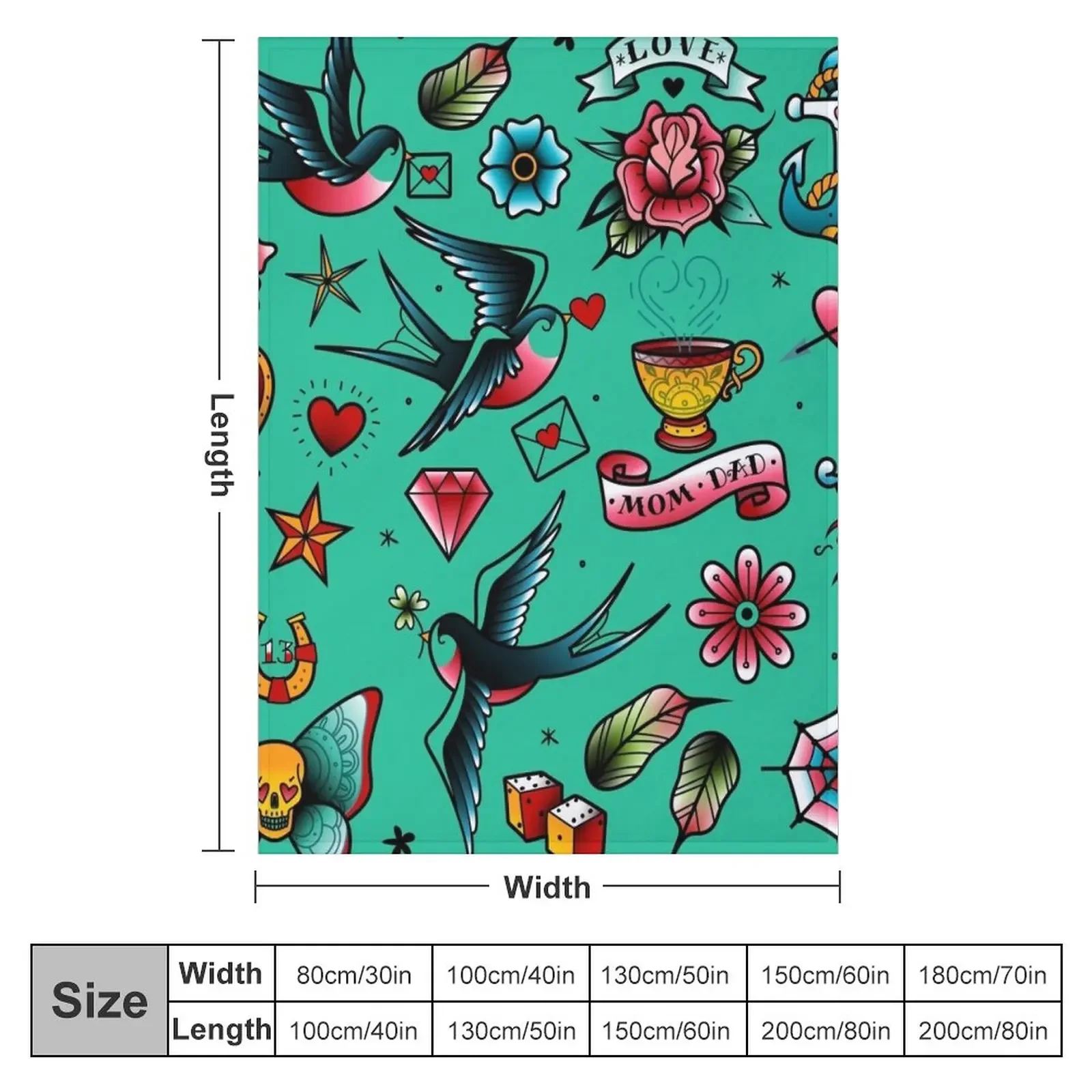 Old school tattoo stickers of swallows, diamonds, heart, rose, anchor Throw Blanket Polar Moving Luxury Brand Blankets