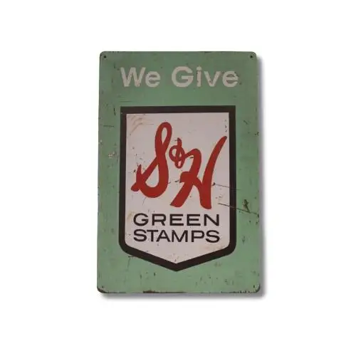 Y1, We Give S;H sellos verdes, letrero de estaño, decoración Vintage para tienda de comestibles, aluminio