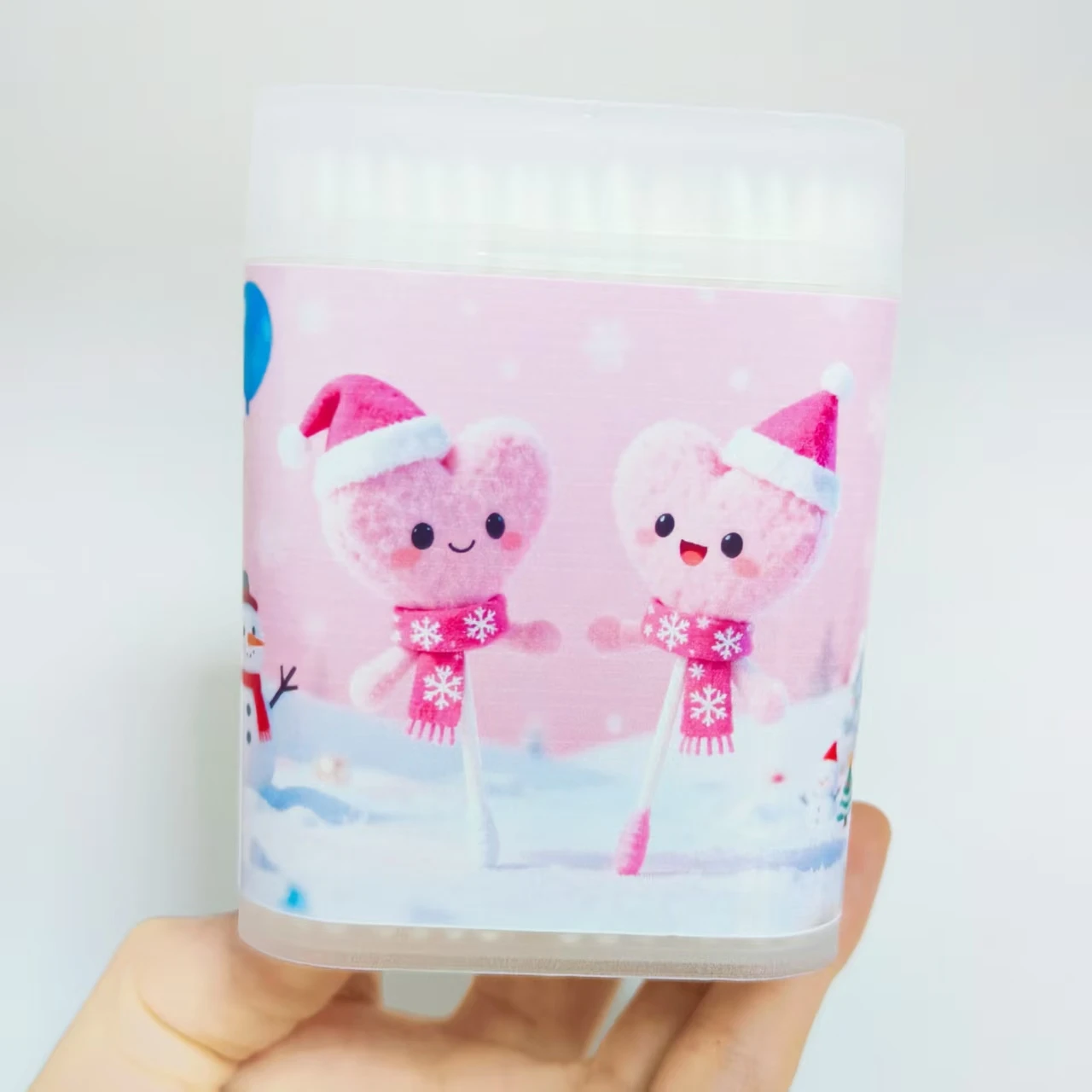 200 Stück/400 Stück rosa Wattestäbchen mit Weihnachtsmotiv, weißes Liebesmuster, Scheuerbox, doppeltes Wattestäbchen