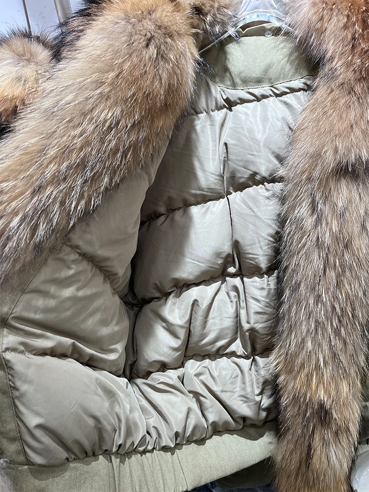 جديد الشتاء الفاخرة الطبيعية ريال الراكون الفراء طوق معاطف أبلى الإناث الدنيم سترة المرأة أوزة أسفل سترة
