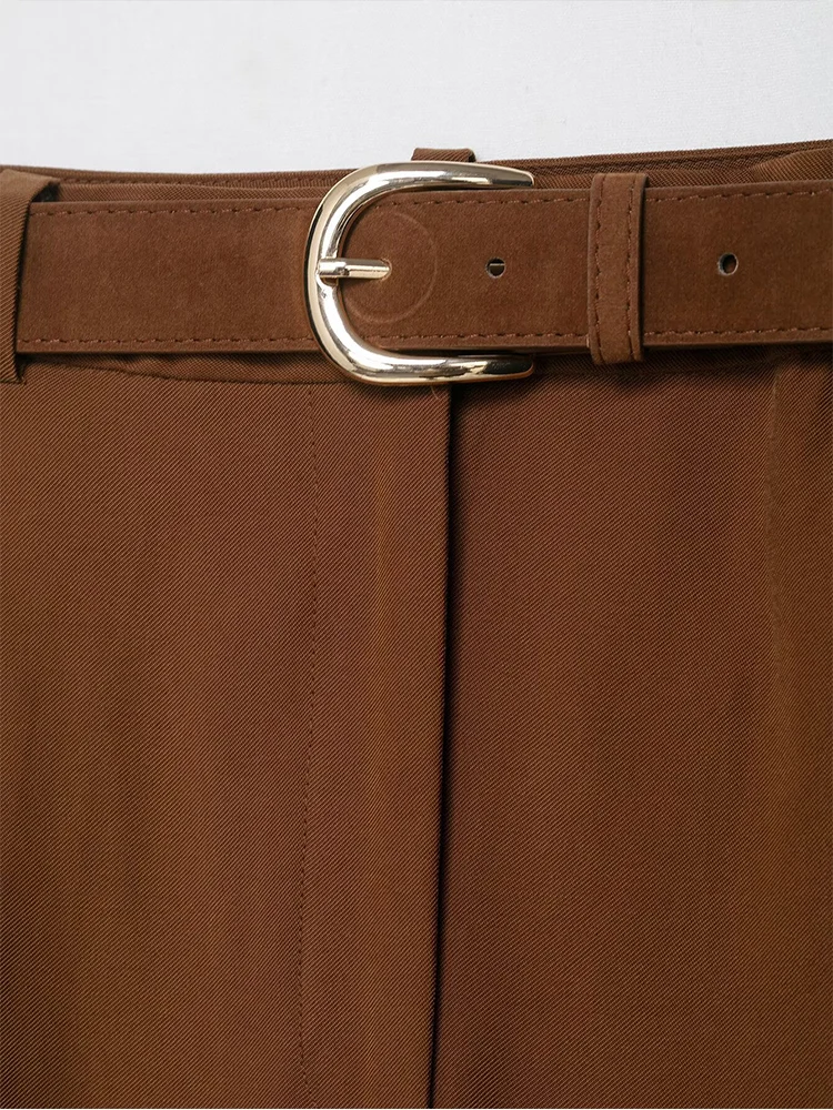 Frauen Hohe Taille Zipper Fly Ankle Hosen Mit Gürtel Büro Tragen Hosen Seite Taschen Weibliche Chic Mode Hosen ﻿