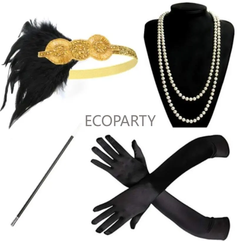 Cosplay Stirnbänder Halskette Handschuhe Ohrring Set Flapper Kostüm 1920S Der Große Gatsby Dekorationen Kostüm Disfraze für Frauen