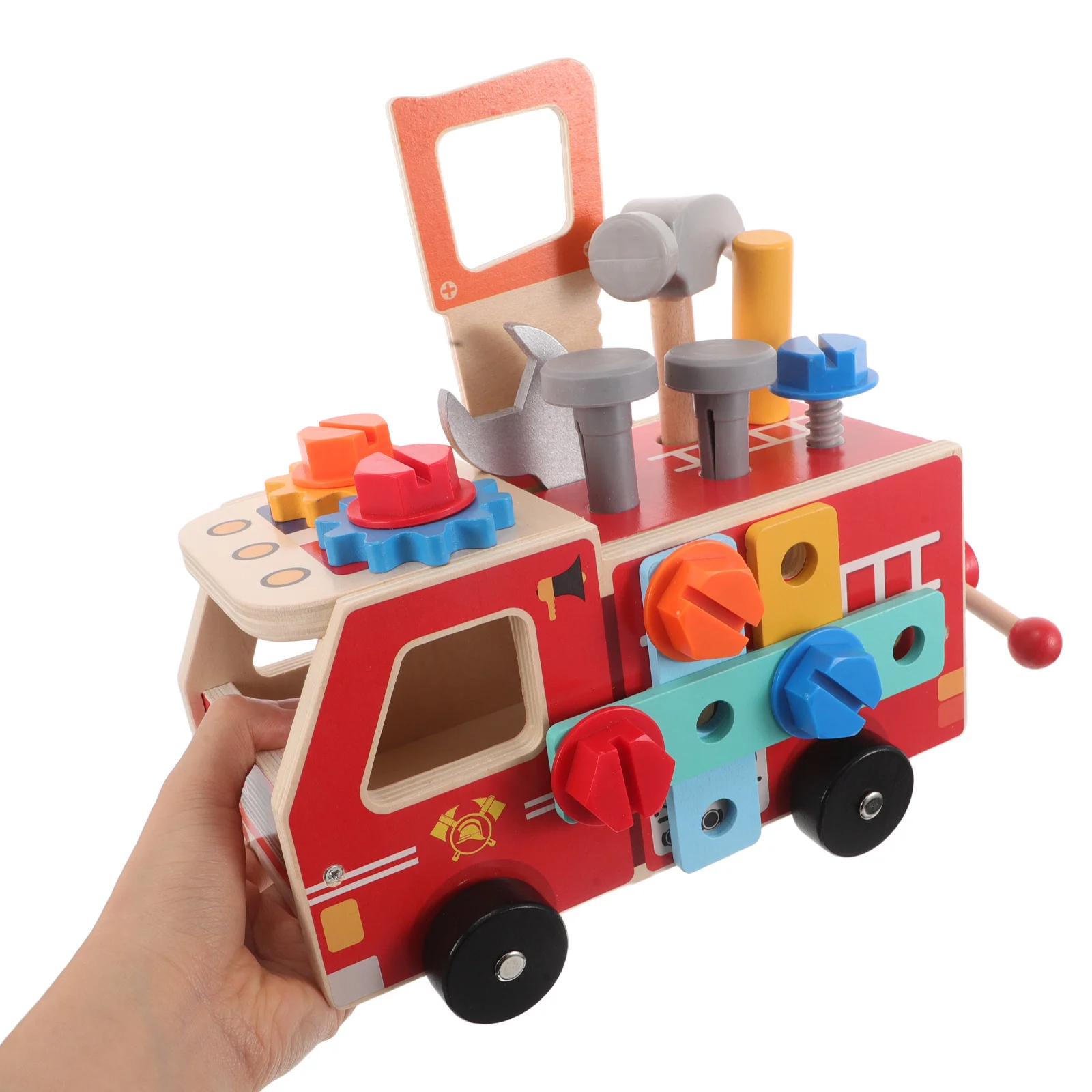 1セット木製トラックツールセット本物の木製ステム教育玩具幼児向けキッズツールベンチごっこ遊びモンテッソーリ建設学習