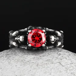 2024 New Gothic 316L Stainless Steel Skull Ring With Stone For Man Women Couple&Wedding Gift Dropshipping