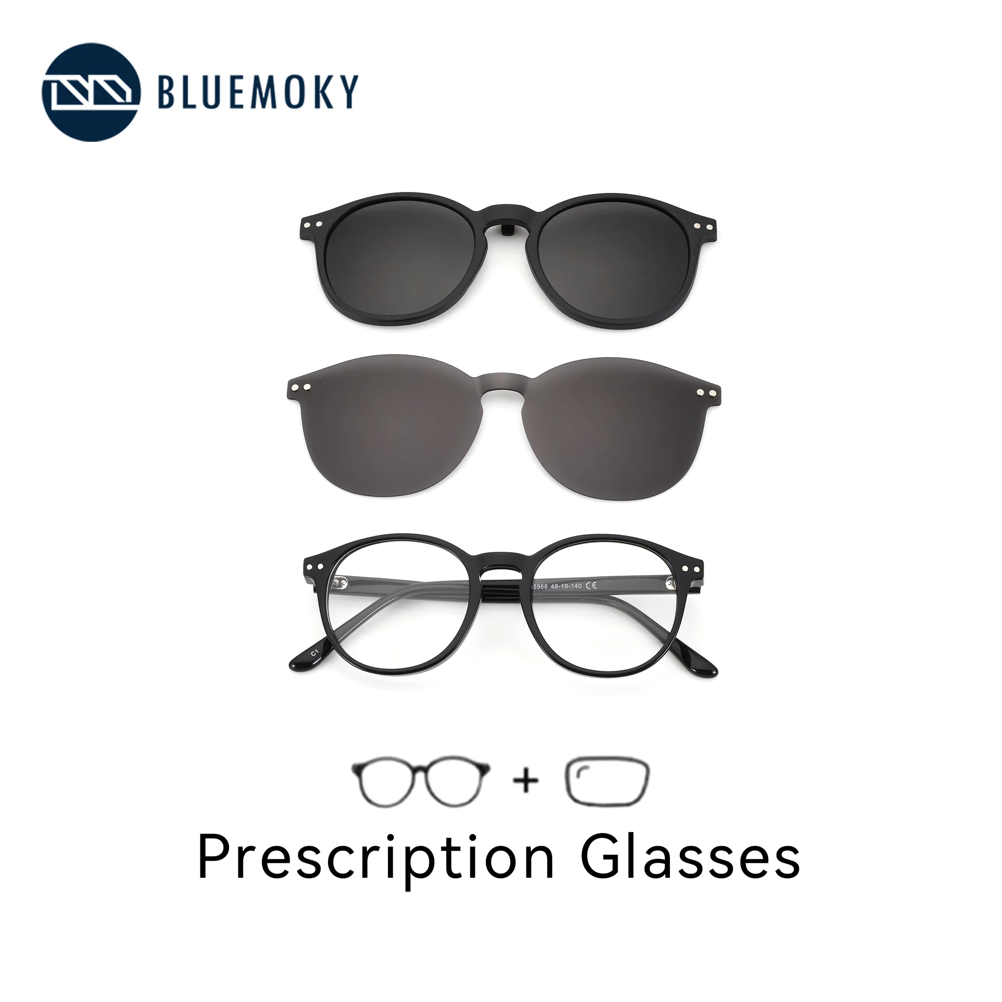 

BLUEMOKY XXS Round Acetate Prescription Glasses for Men Easy Attach Magnetic Sun Clip