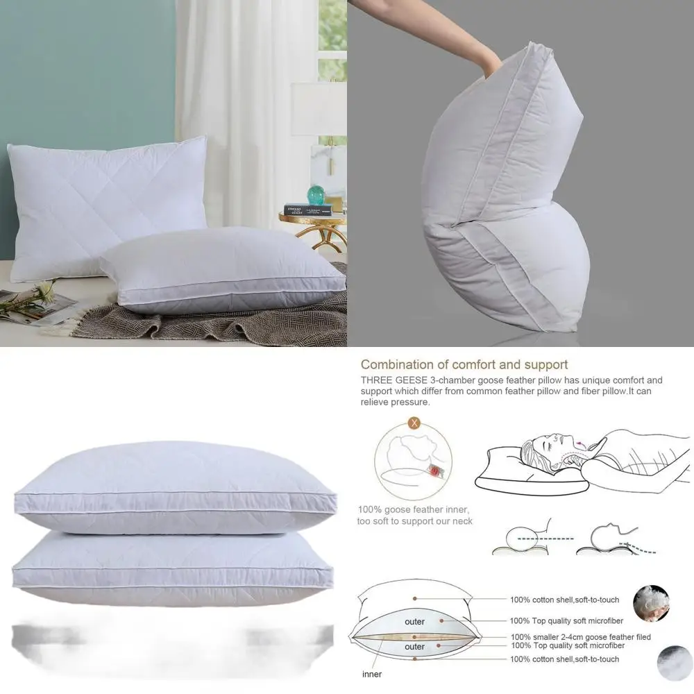 

Подушки Queen Size из хлопка с плотностью 600 нитей - средней жесткости, с наполнителем из полиэстера, белые