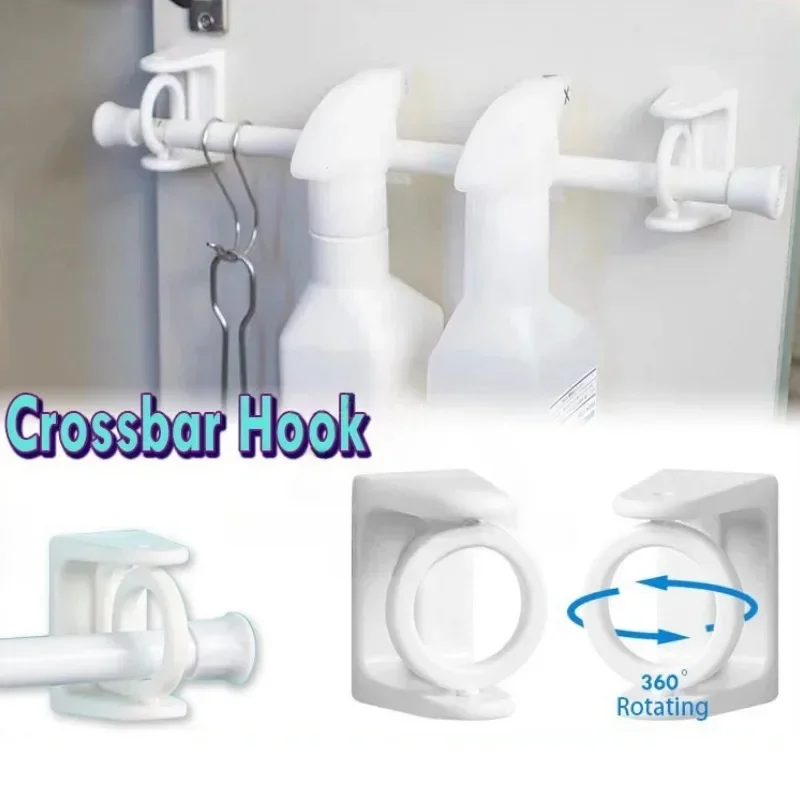 Rotating Hanging Ring Curtain Rod Telescopic Rod Fixed Bracket Kitchen Bathroom Multi-functional Storage Punch-free Hook