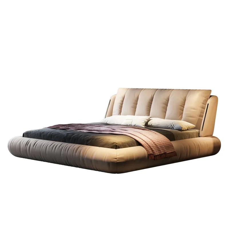 

Italian light luxury leather bed, modern minimalist master bedroom double bed
