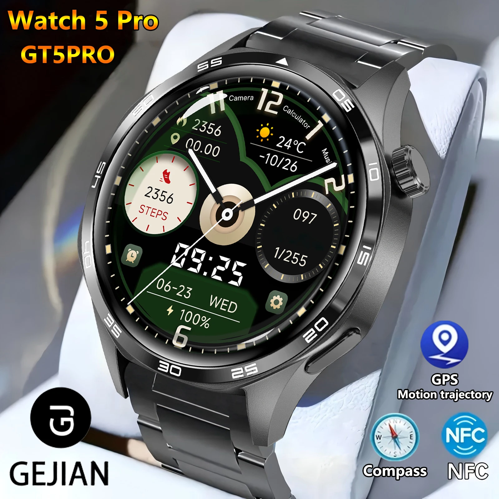 

GEJIAN новые мужские часы 5,0 Bluetooth-вызов поддерживает функцию GPS NFC-часы Мониторинг сердечного ритма и здоровья 1,53-дюймовые умные часы