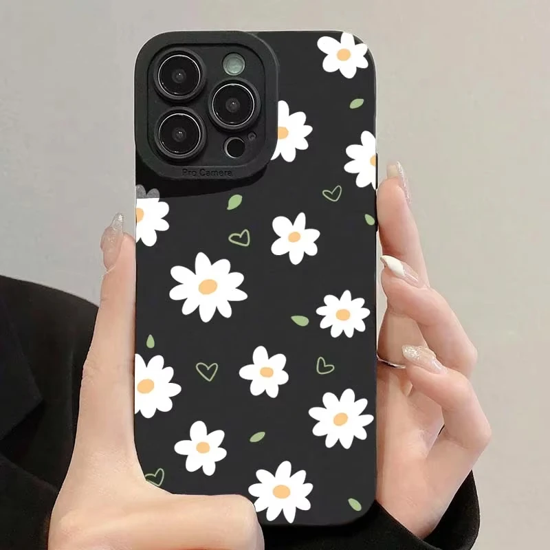 Perfurado afiado coração flor pintado caso de telefone para iphone 17 16 15 14 13 12 11 pro max 16 plus 16e 17 ar capa de silicone macio