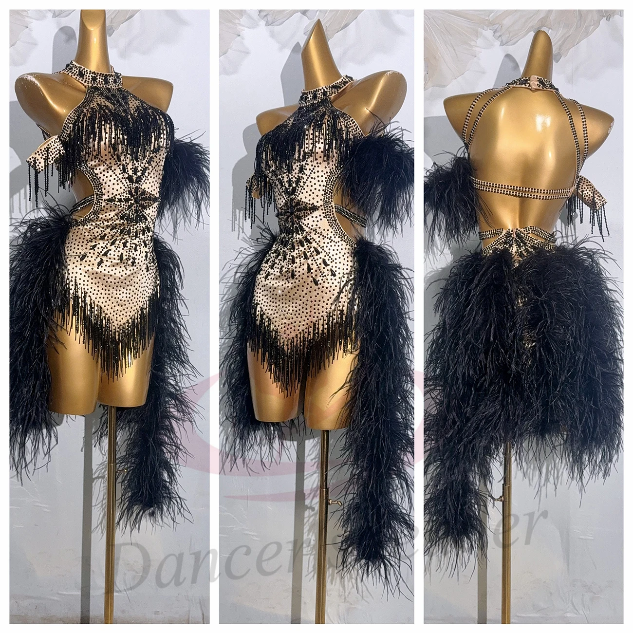 라틴 댄서 성인 어린이 하이 엔드 맞춤형 레오파드 프린트 플러시 삼바 라인 석 퍼포먼스 드레스