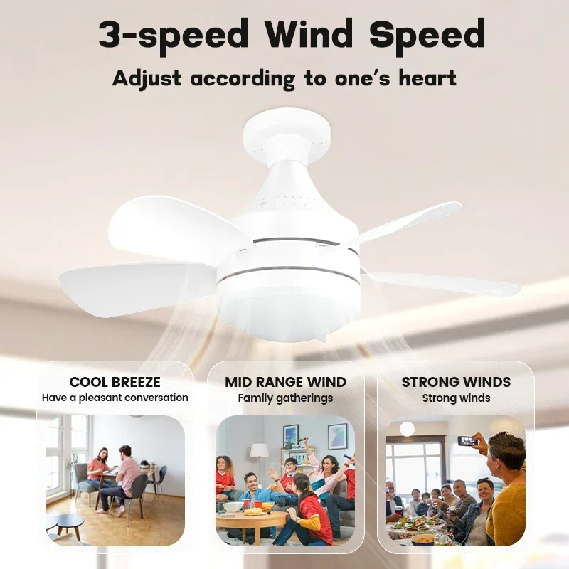 3 Adjustable Wind Speed Remote Control Dimmable Ceiling Fan Light 18-inch E27 5 Blades LED Ceiling Fan Light Mute Electric Fan