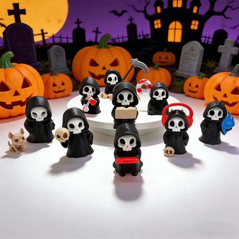 Ghost Desk Statue PLA Skeleton Figurine Cute Black Halloween Miniature Lightweight Chibi 3D Printed Doll Collectors