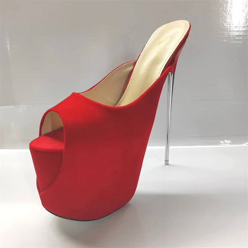 Summer Slippers Women 19cm Metal Extreme High Heels Platform Sandals Black Red Luxury Sexy Mules Strippers Party Shoes Ladies