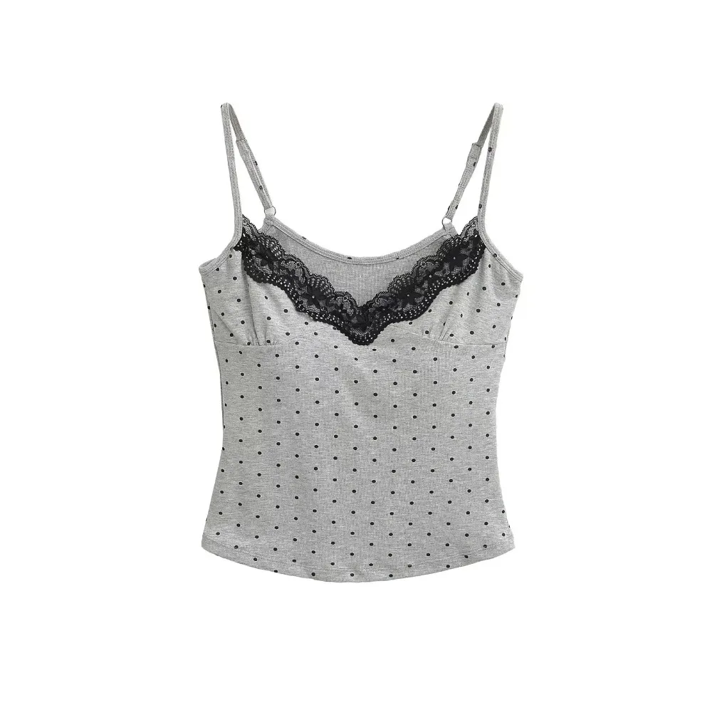 

Кружевной жилет с рюшами в горошек, топ, майка, нижняя рубашка, камзол с подушечками, пикантный стиль для девочек, без рукавов, тонкий укороченный топ Y2K для девочек