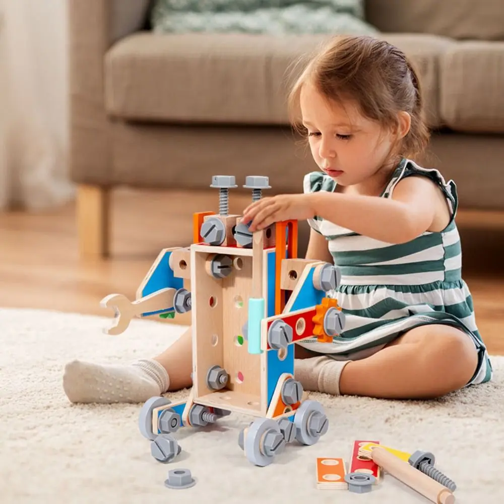 

Wood Puzzle Nut Assembly Toolbox Montessori Detachable Screwdriver Assembly Car Pretend Play Tools Early Education