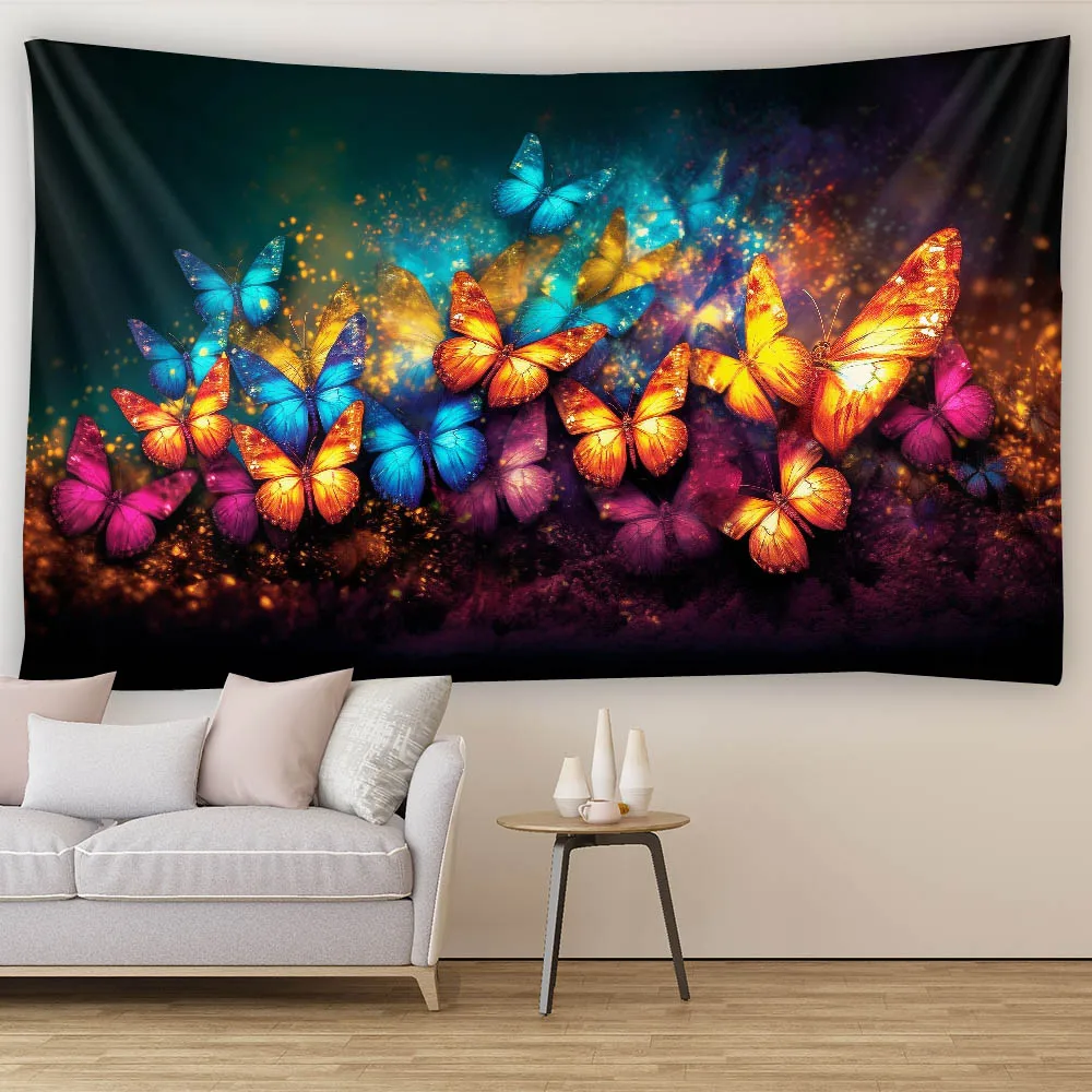 Colorful Butterfly Dancing Wall Tapestry Enchanting Starry Sky Bedroom Living Room Decor Wall Hanging Art Background