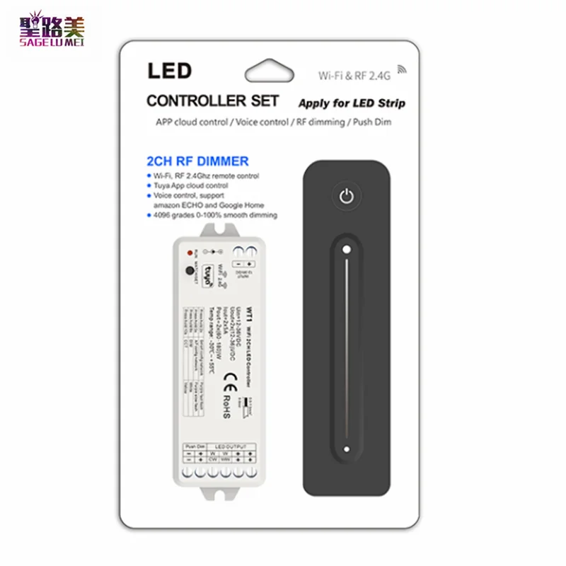 

12V-36VDC 2CH*5A LED Tuya Controller 24V 2.4G RF WiFi Dimmer WT1+R11 Phone APP Remote Wireless Control For Single Color Tape