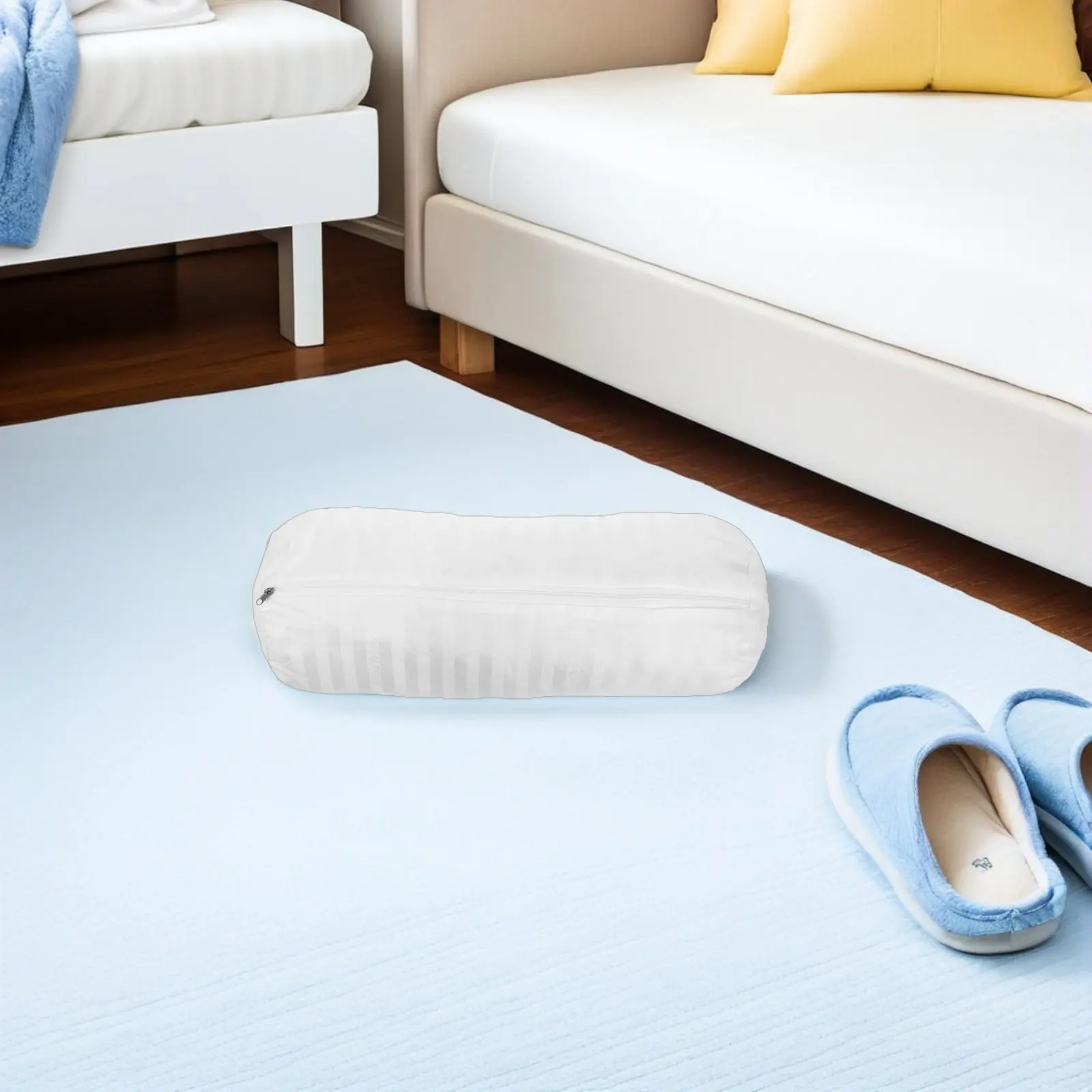 2Pcs Bolster Neck Roll Pillow Cover Round Cylinder Pillowcase Protector Zipper Only White Lumbar Support Cushion Cover