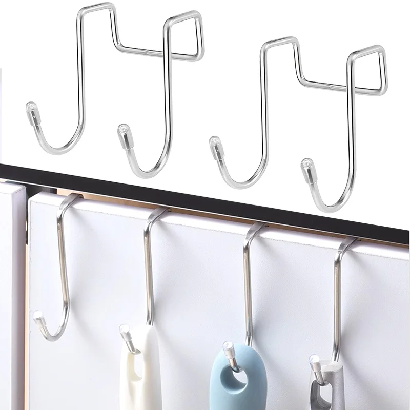 2pcs Stainless Steel Double S-Shape Hook Multifunctional Hanging Rack Free Punching Bathroom Double S Shape Hook Towel Storage