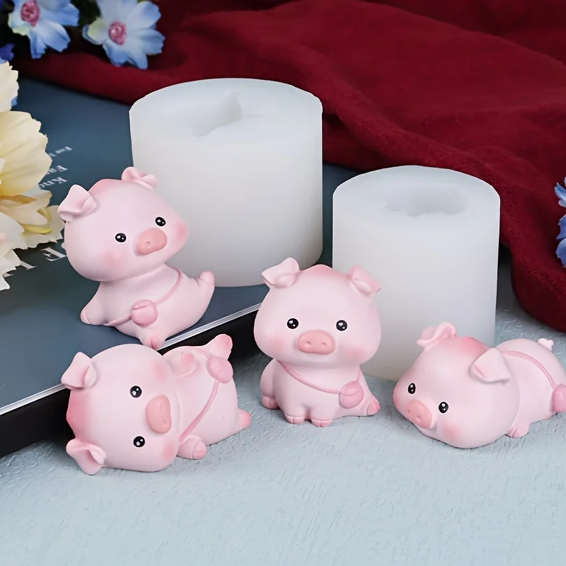 4pcsCute Pig Mold with Different Shapes，Silicone Mold Set Animal Shape，Soft and Elastic，Perfect for Resin、Wax and Clay Making