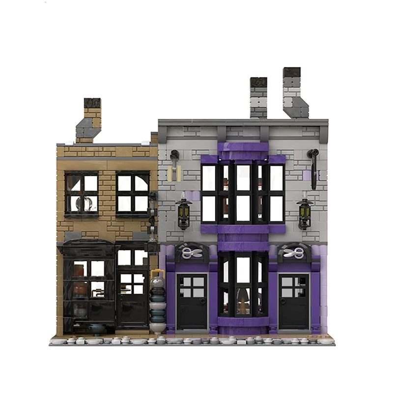 1129p City Street View Madame Malkins Potage\'s Cauldron Shop Bricks  Architecture Alley House Building Blocks Kid Toy MOC-53216