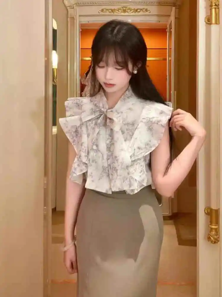 

Блузка Sweet Style Pure Color Print с завязками на горловине, двусторонняя, без рукавов, для женщин, дышащая, стандартный крой