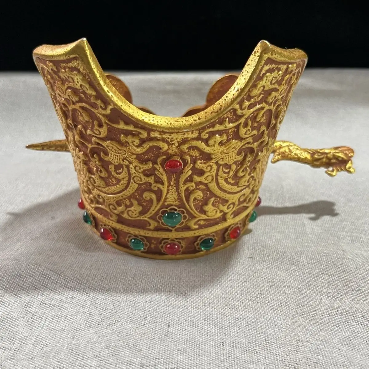 Retro solid inlaid gemstone engraved Tang Dynasty official hat double dragon emperor hair crown dragon and phoenix bun antique o