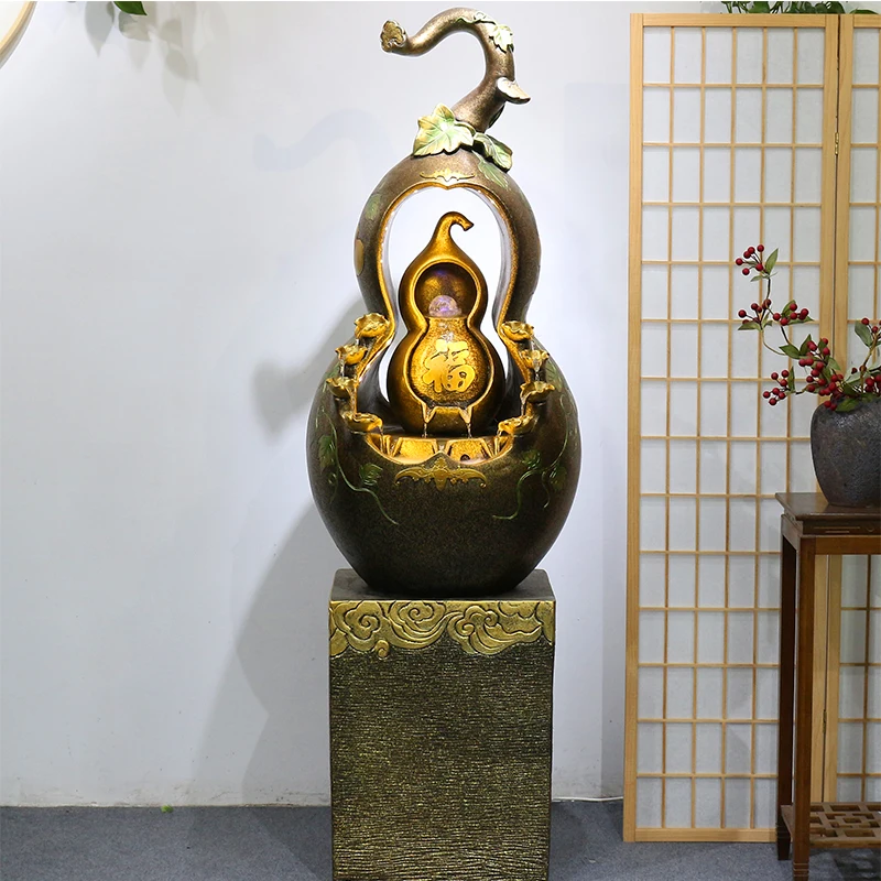 Gourd Chinese-style flowing water floor decoration, round feng shui wheel, living room, wealth attraction, foyer