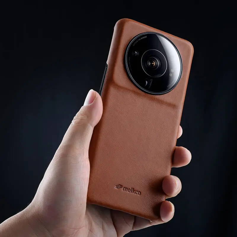 For Xiaomi 12S Ultra Vintage Business Man Male Real Genuine Leather Back Mobile Phone Cover Case Natural Cowhide Button Open