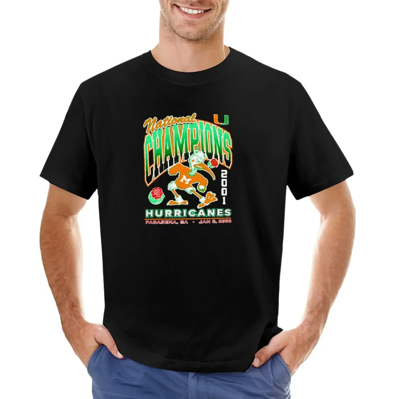 Official Miami Hurricanes 2001 National Champions T-Shirt Short sleeve Men's t shirts Summer fashion Arrival Cotton Short Sleeve