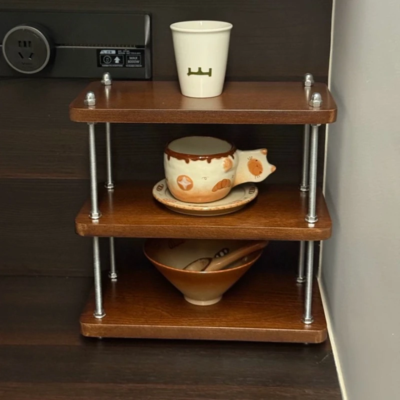 Wooden Mug Rack Display Shelf, 3-Tier Coffee Cup Organizer Stand for Kitchen Countertop, Rustic Home Decor Gift for Women